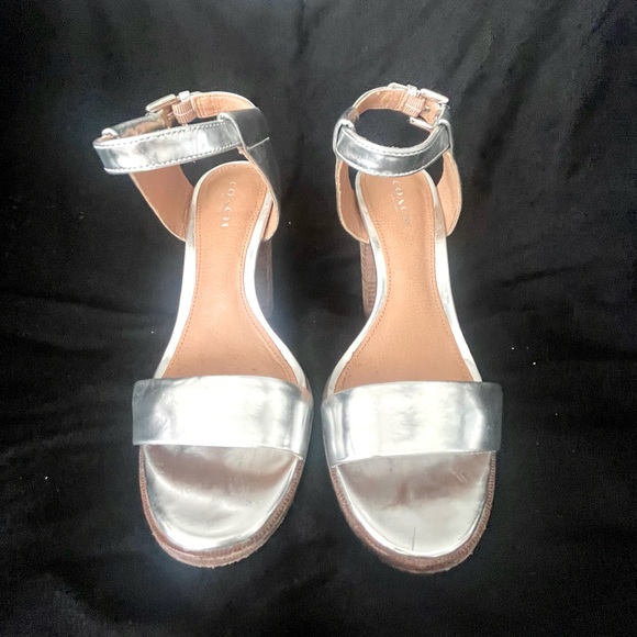 Coach stacked heel sandals, shiny silver - Picture 2 of 6